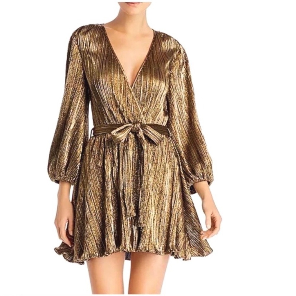 Bardot Metallic Gold Long Sleeve Dress